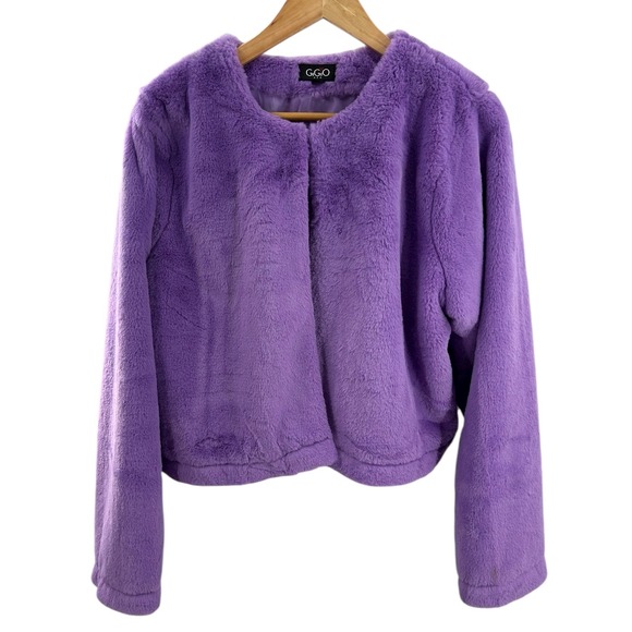 Gigio Purple Faux Fur Jacket Cropped Coat, Size Large, Women's - Picture 1 of 7